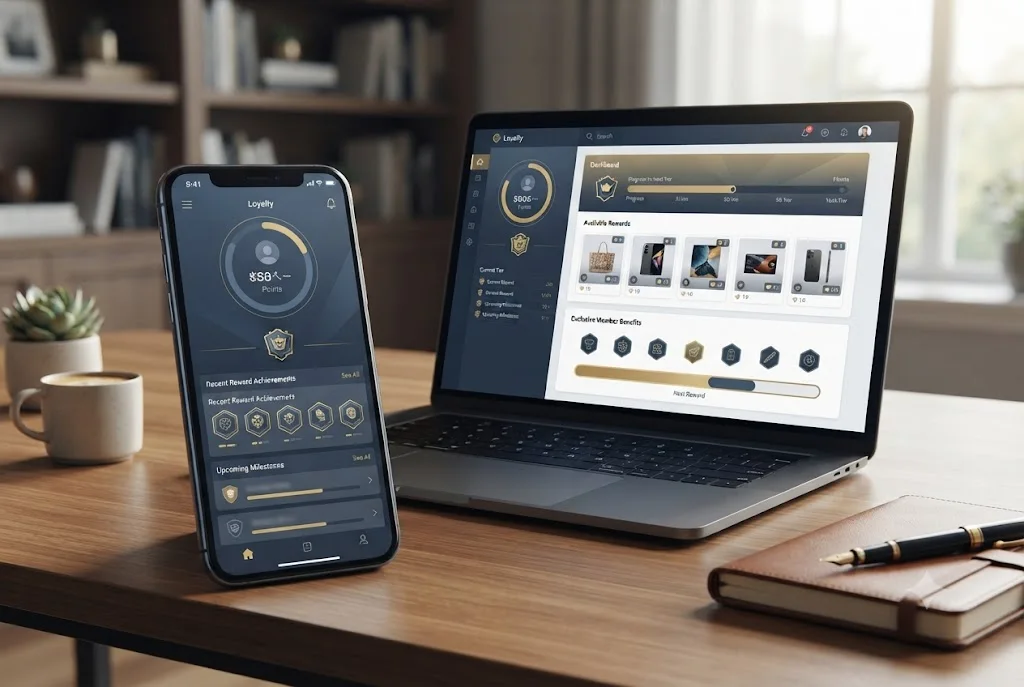 gamification in loyalty programs showing rewards points and progress tracking