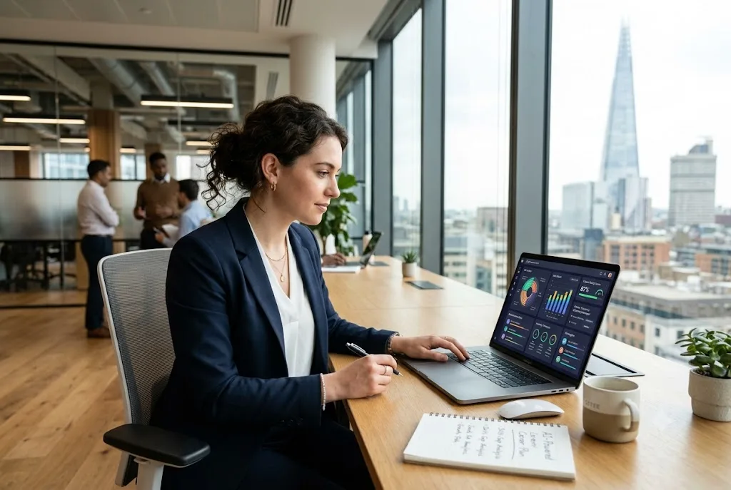 Professional using AI for career development to plan future career growth