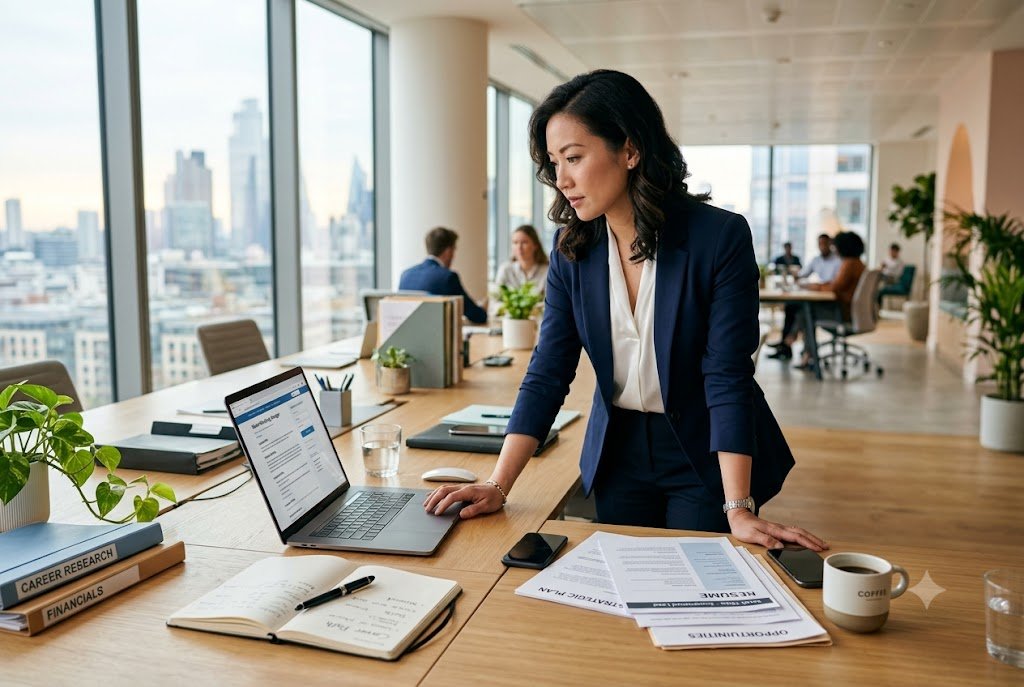 Professional planning a career change using career transition resources