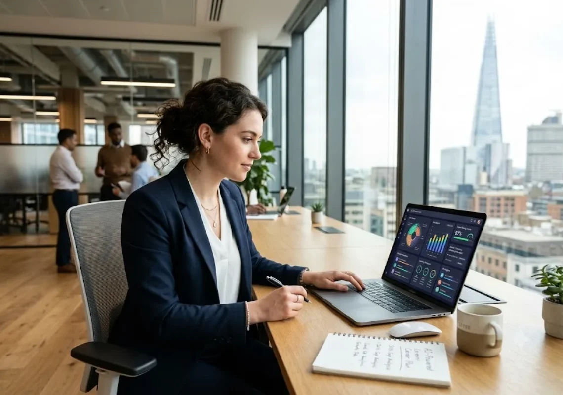 Professional using AI for career development to plan future career growth