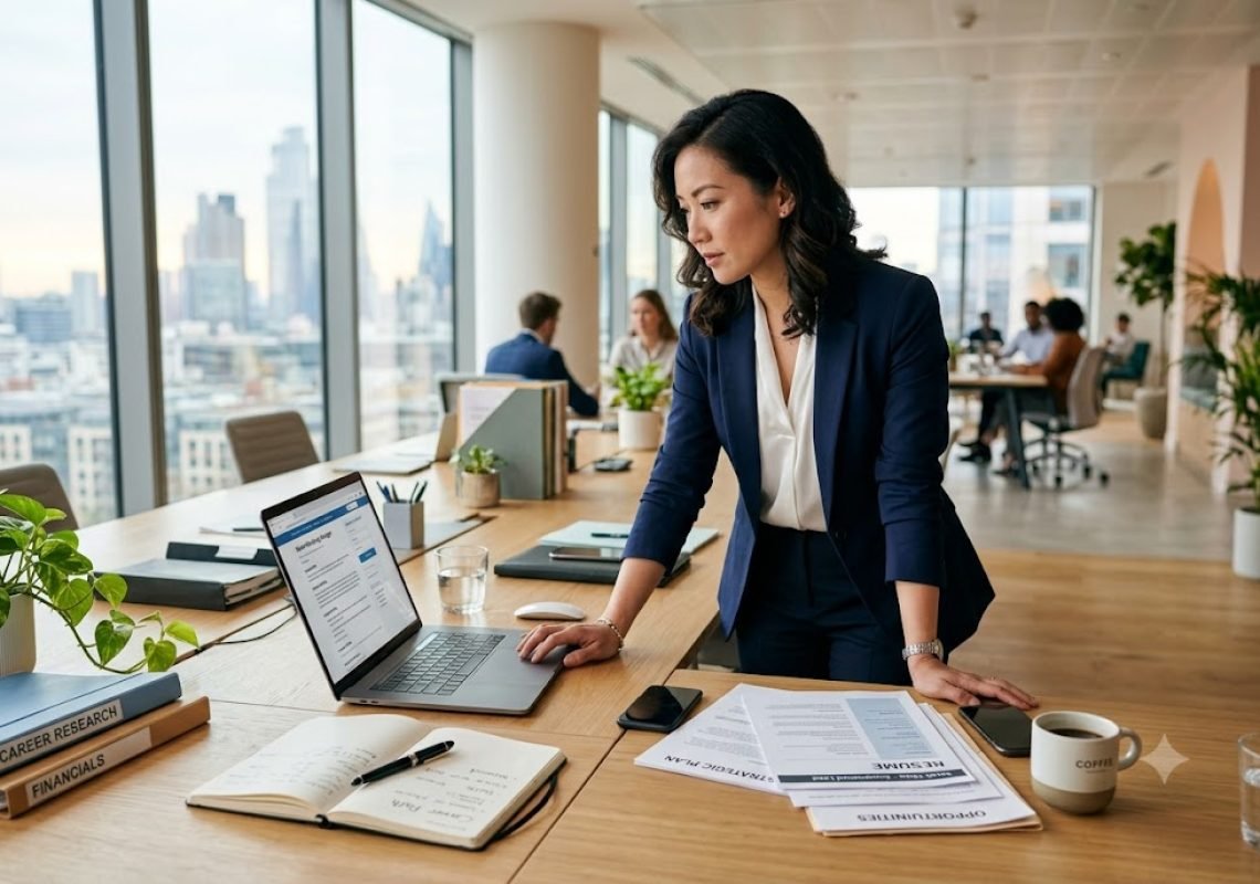 Professional planning a career change using career transition resources