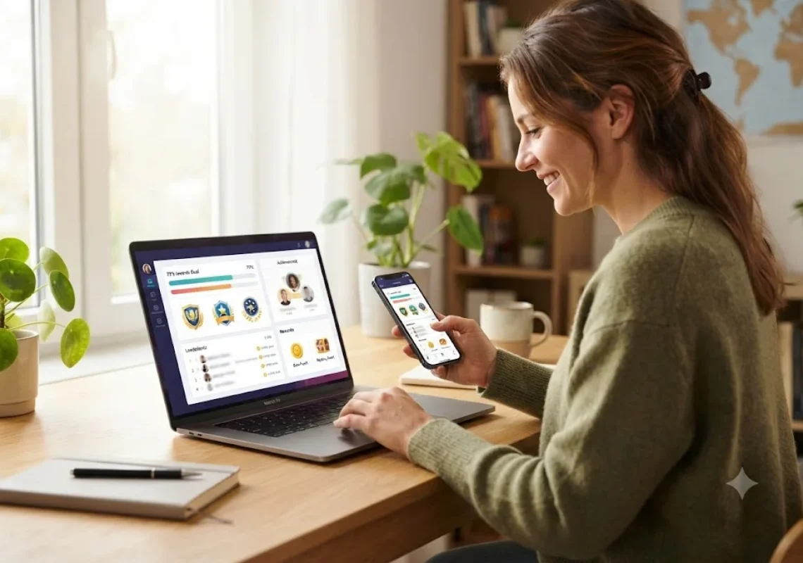 gamification customer engagement interface with rewards and progress tracking