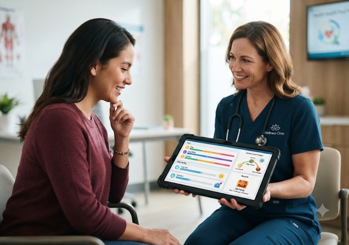 gamification in healthcare showing patient progress tracking and rewards system